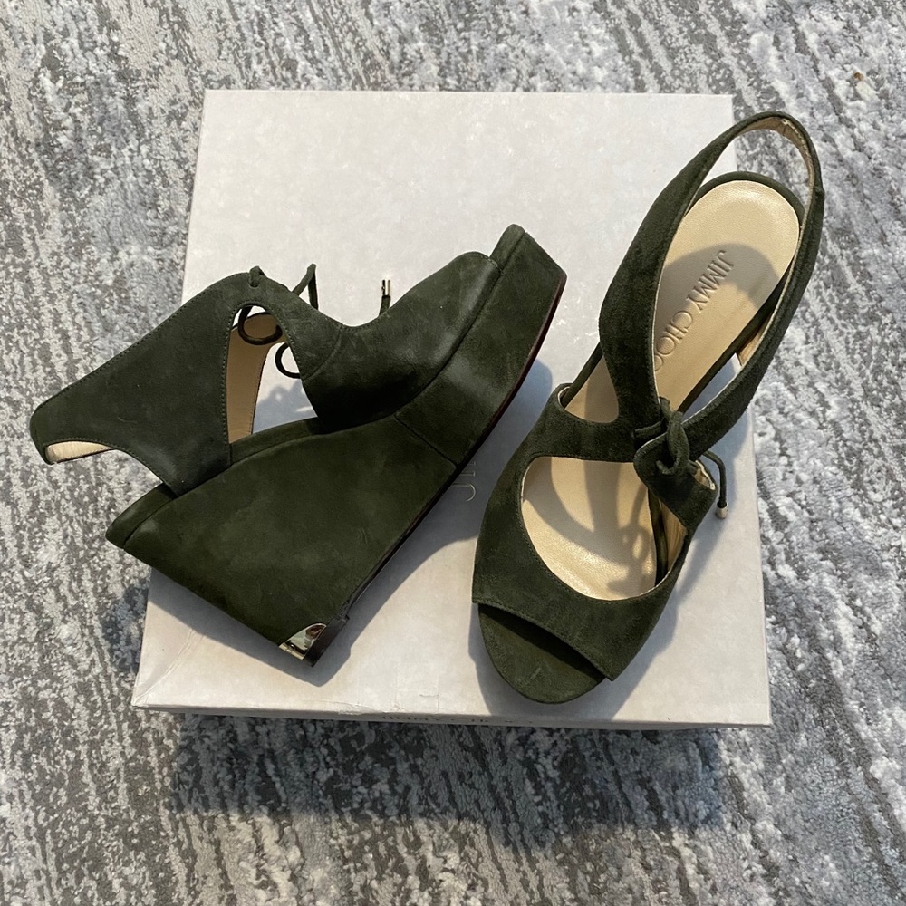 Suede green wedge jimmy Choo